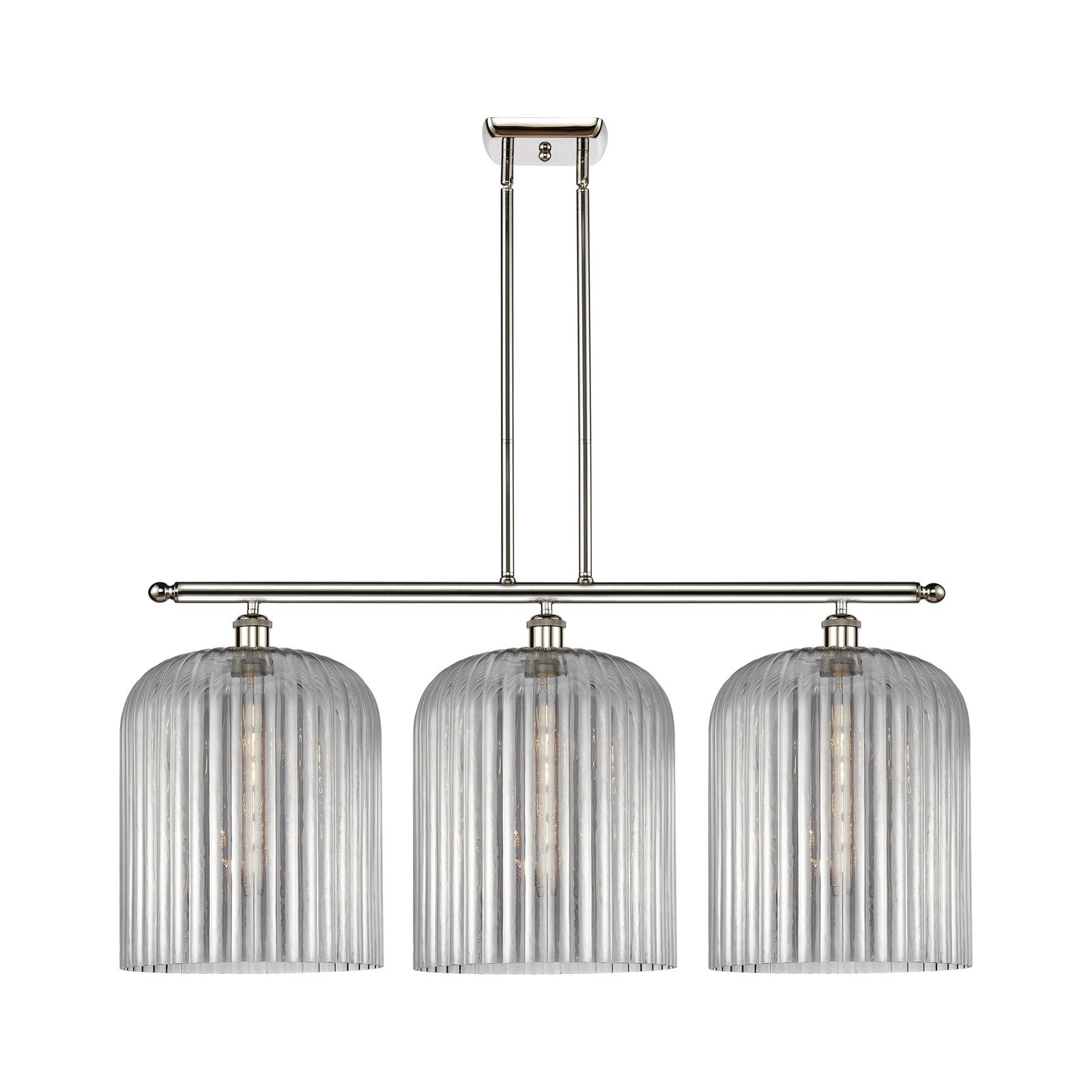 Innovations Bridal Veil 36in 3-Light Island Light | Art Nouveau Industrial Polished Nickel and Light Smoke Ribbed Glass | Model 516-3I-PN-G559-12SM