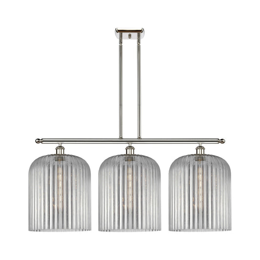 Innovations Bridal Veil 36in 3-Light Island Light | Art Nouveau Industrial Polished Nickel and Light Smoke Ribbed Glass | Model 516-3I-PN-G559-12SM