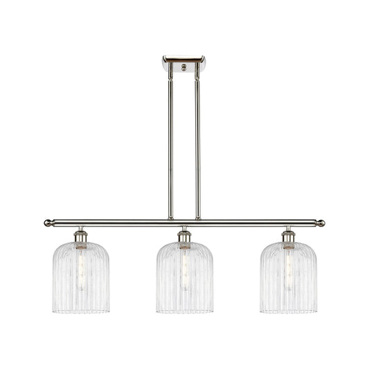 Innovations Bridal Veil 36in 3-Light Island Light | Art Nouveau Polished Nickel Steel and Clear Ribbed Glass | Kitchen Island & | Model 516-3I-PN-G559-8CL