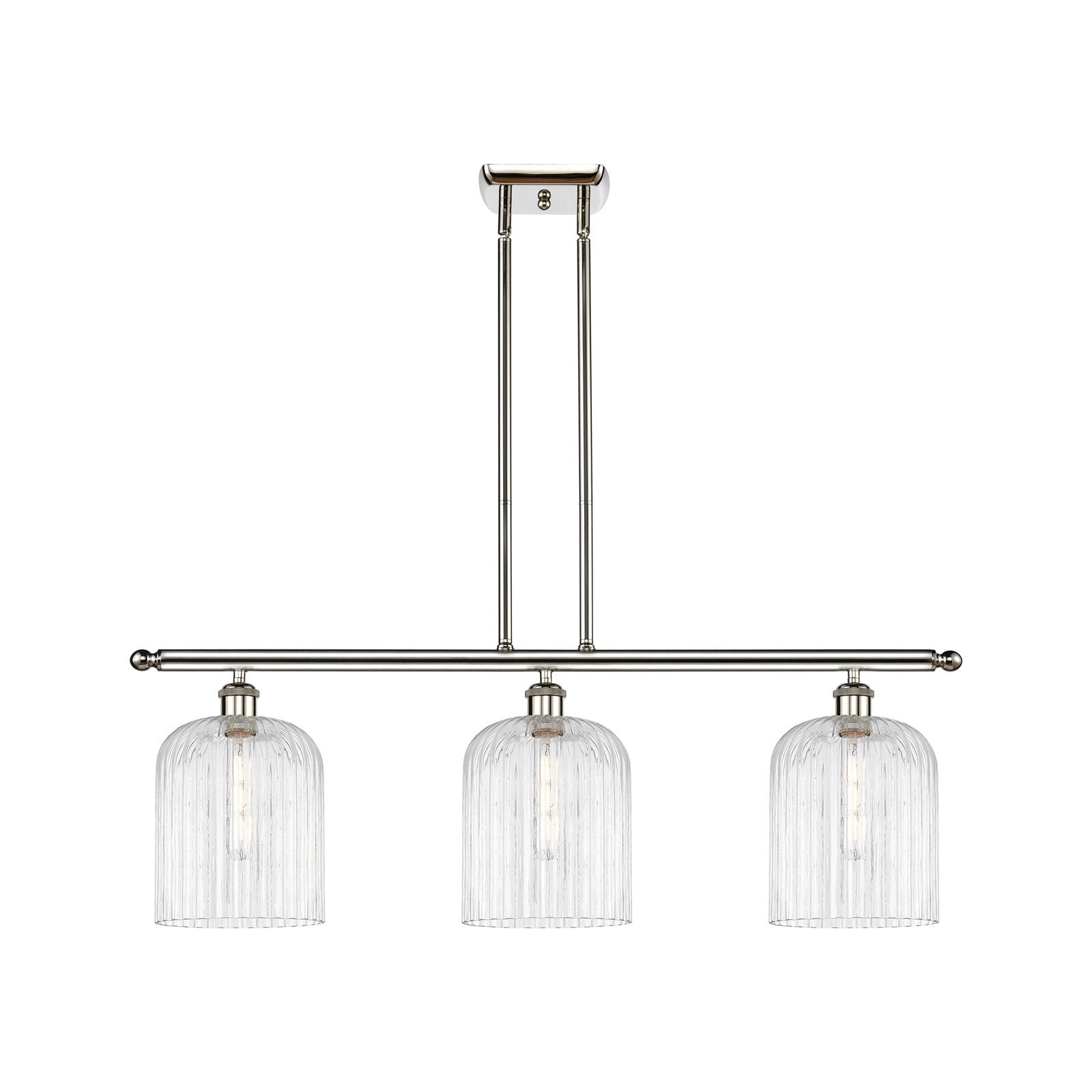 Innovations Bridal Veil 36in 3-Light Island Light | Art Nouveau Polished Nickel Steel and Clear Ribbed Glass | Kitchen Island & | Model 516-3I-PN-G559-8CL