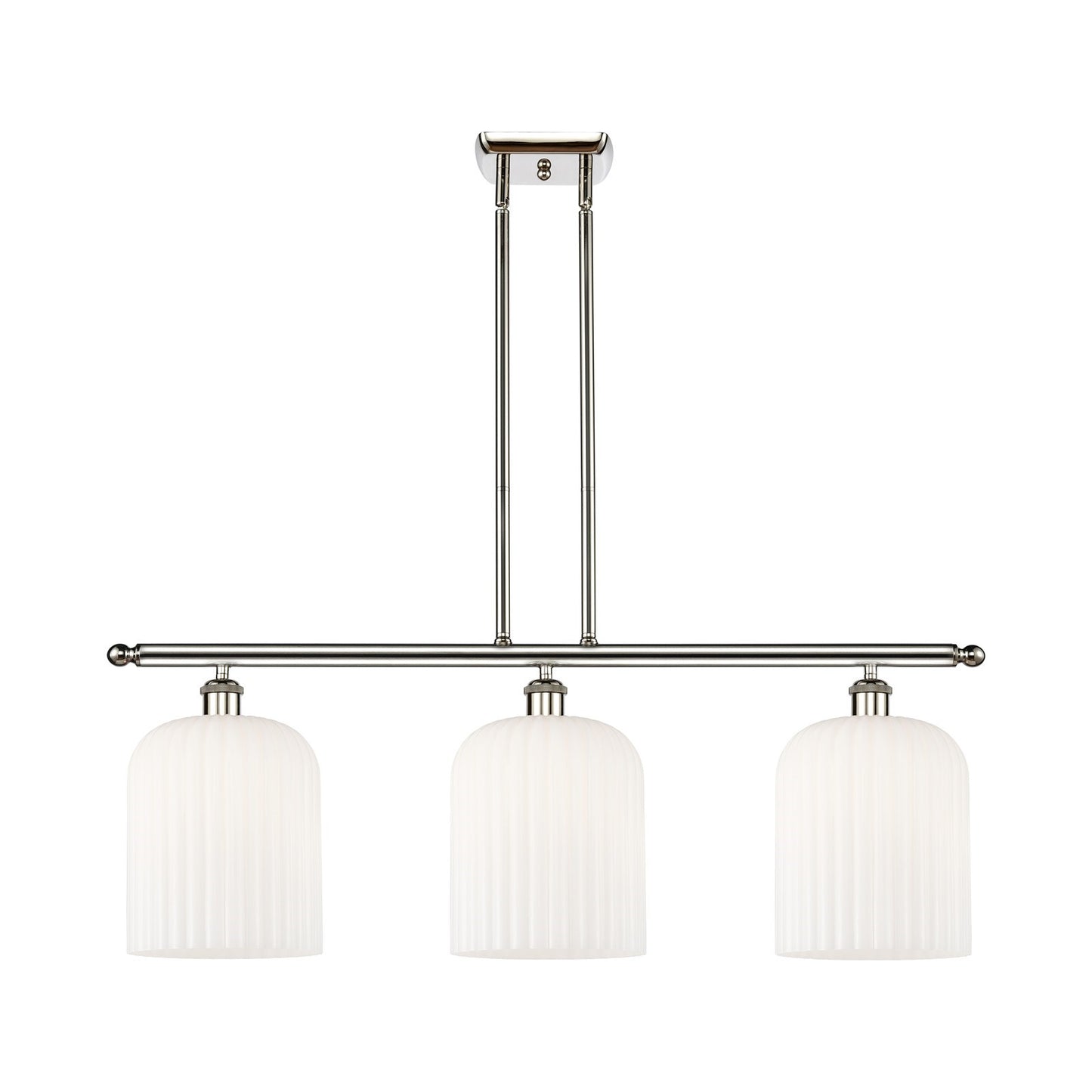 Innovations Bridal Veil 36in 3-Light Island Light | Art Nouveau Polished Nickel and Gloss White Ribbed Glass | Kitchen Island | Model 516-3I-PN-G559-8GWH