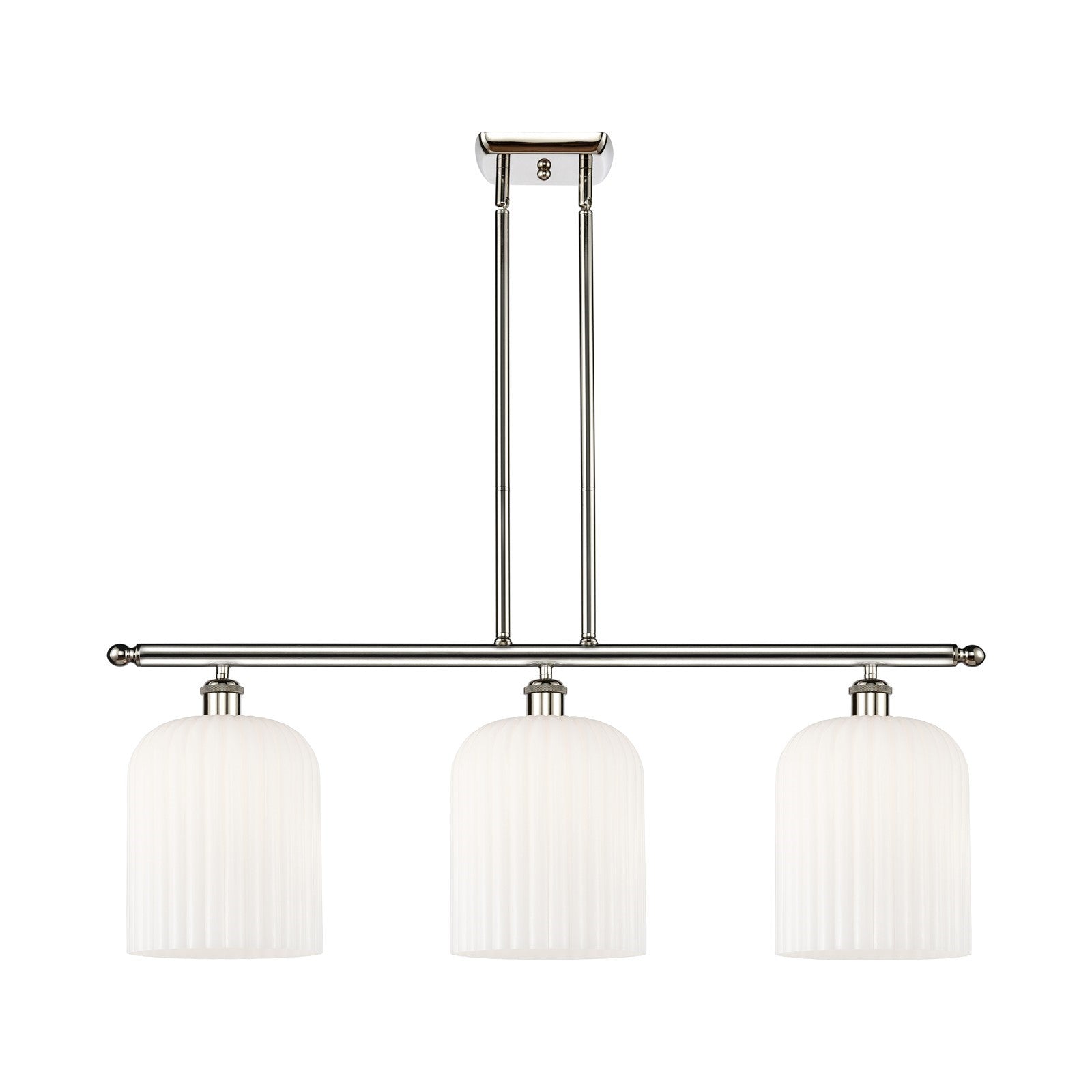 Innovations Bridal Veil 36in 3-Light Island Light | Art Nouveau Polished Nickel and Gloss White Ribbed Glass | Kitchen Island | Model 516-3I-PN-G559-8GWH