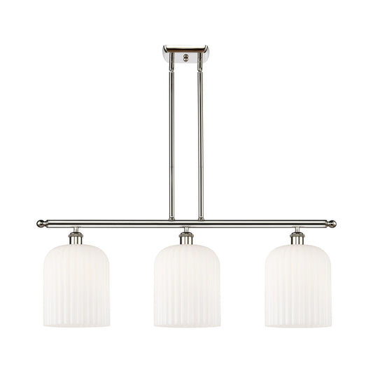 Innovations Bridal Veil 36in 3-Light Island Light | Art Nouveau Polished Nickel and Gloss White Ribbed Glass | Kitchen Island | Model 516-3I-PN-G559-8GWH