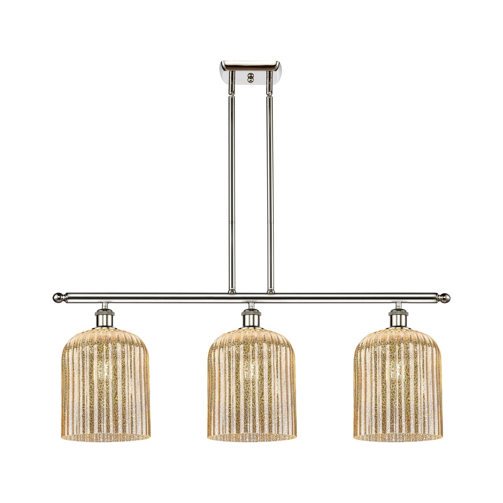 Innovations Bridal Veil 36in 3-Light Island Light | Art Nouveau Polished Nickel and Mercury Ribbed Glass | Kitchen Island & | Model 516-3I-PN-G559-8ME