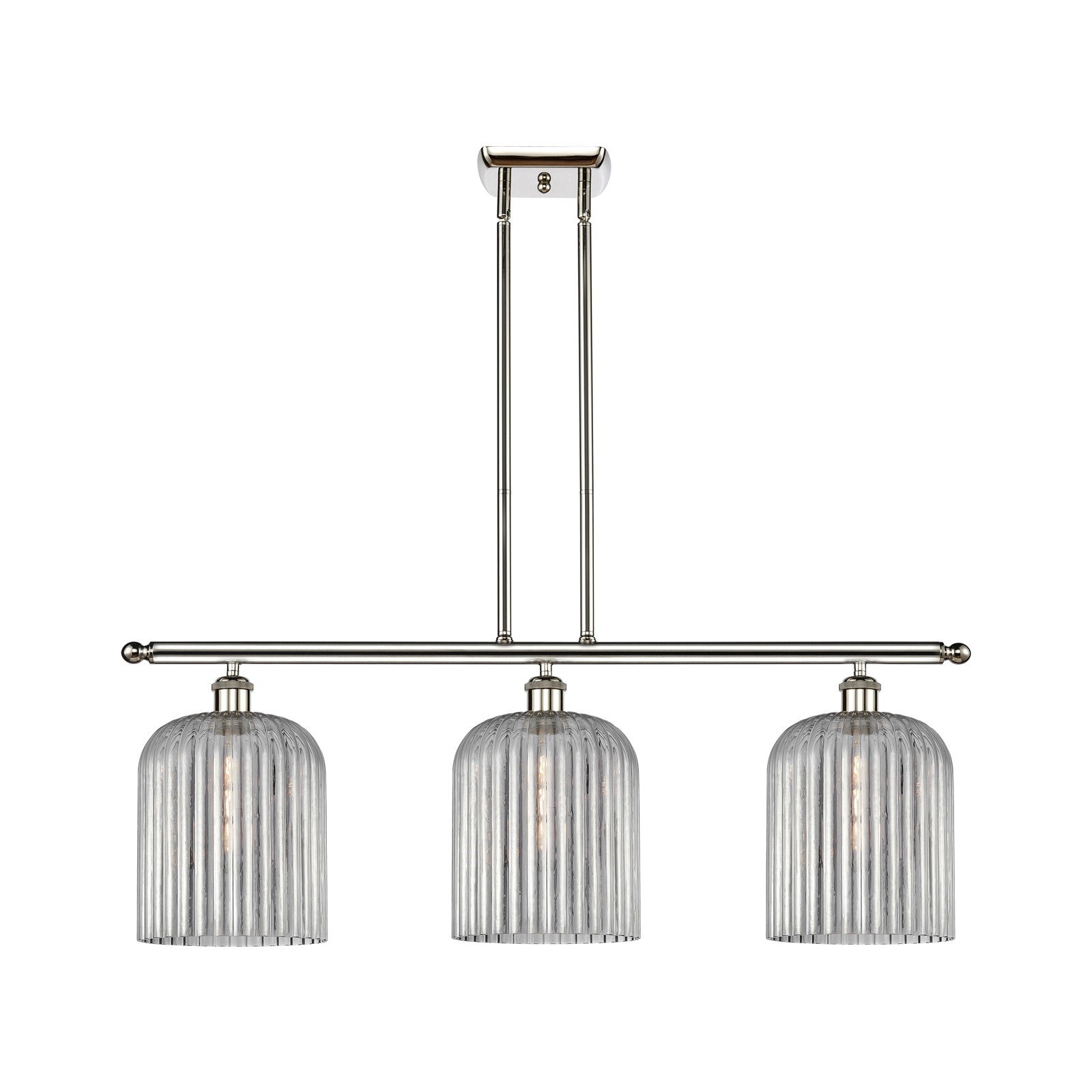Innovations Bridal Veil 36in 3-Light Island Light | Art Nouveau Polished Nickel and Light Smoke Ribbed Glass | Kitchen Island & | Model 516-3I-PN-G559-8SM