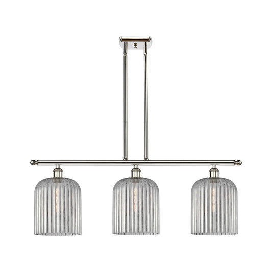 Innovations Bridal Veil 36in 3-Light Island Light | Art Nouveau Polished Nickel and Light Smoke Ribbed Glass | Kitchen Island & | Model 516-3I-PN-G559-8SM