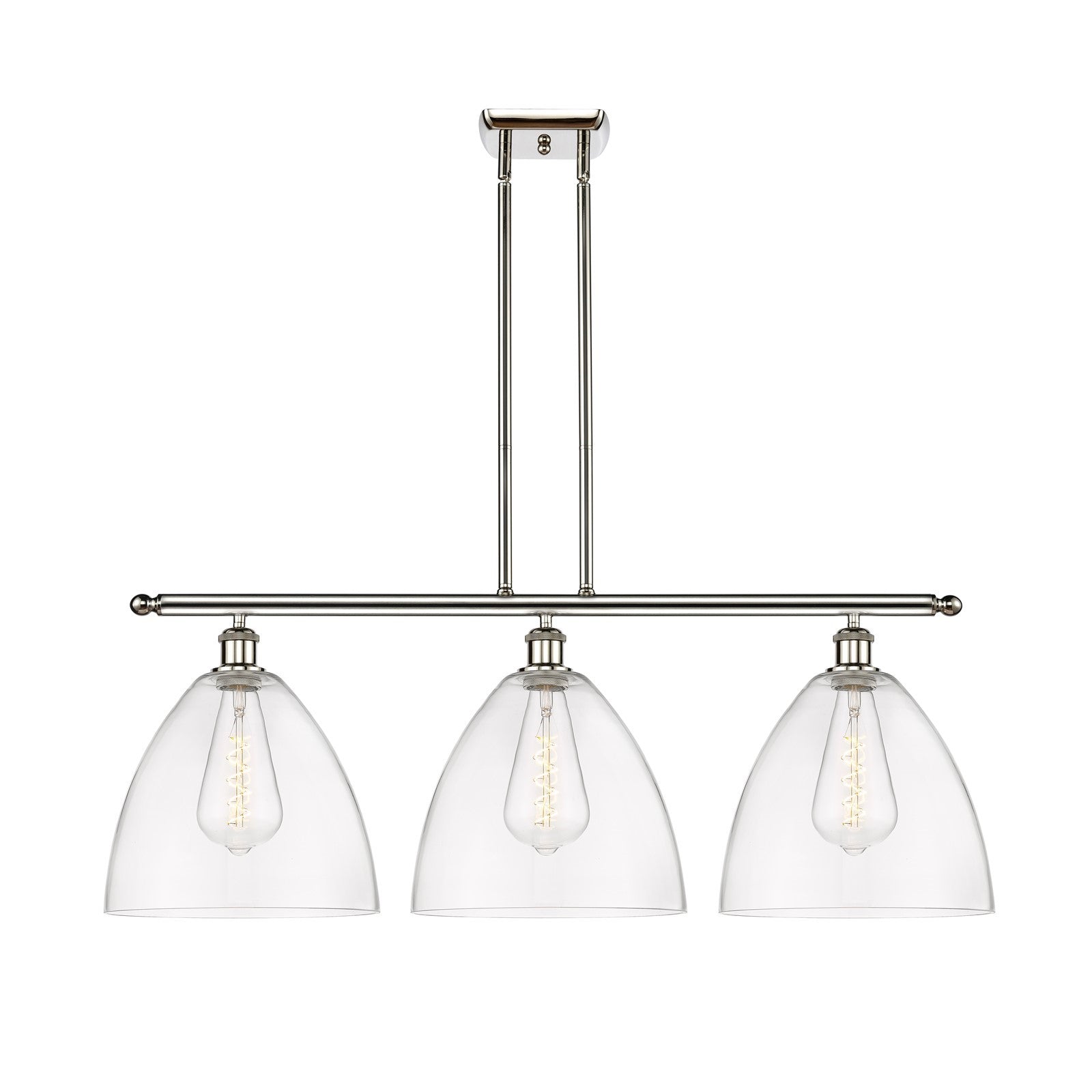 Innovations Bristol 39in 3-Light Island Light | Industrial Polished Nickel Steel and Clear Glass | Kitchen Island & Dining Room | Model 516-3I-PN-GBD-122