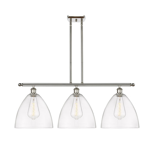 Innovations Bristol 38.5in 3-Light Island Light | Industrial Polished Nickel Steel and Clear Glass | Kitchen Island & Dining | Model 516-3I-PN-GBD-122-LED