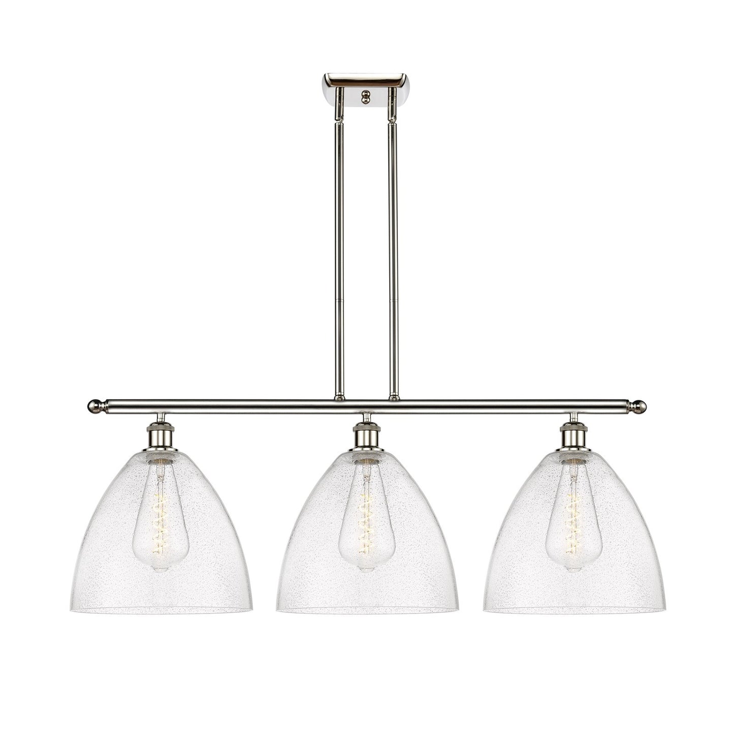 Innovations Bristol 39in 3-Light Island Light | Industrial Polished Nickel Steel and Seedy Glass | Kitchen Island & Dining | Model 516-3I-PN-GBD-124-LED