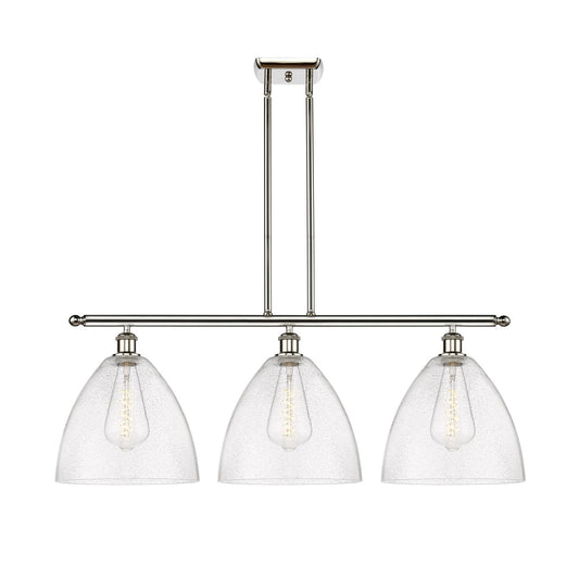 Innovations Bristol 39in 3-Light Island Light | Industrial Polished Nickel Steel and Seedy Glass | Kitchen Island & Dining | Model 516-3I-PN-GBD-124-LED