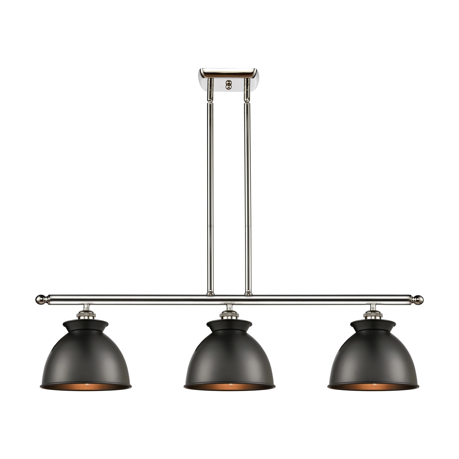 Innovations Adirondack 36in 3-Light Island Light | Industrial Farmhouse Polished Nickel and Matte Black Metal Shade | Kitchen | Model 516-3I-PN-M14-BK-LED