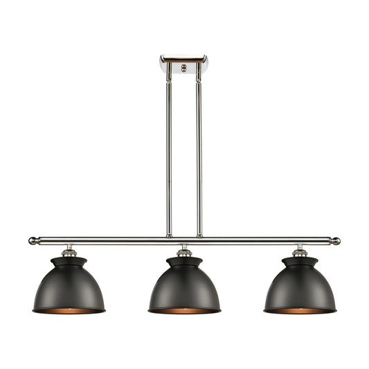 Innovations Adirondack 36in 3-Light Island Light | Industrial Farmhouse Polished Nickel and Matte Black Metal Shade | Kitchen | Model 516-3I-PN-M14-BK-LED