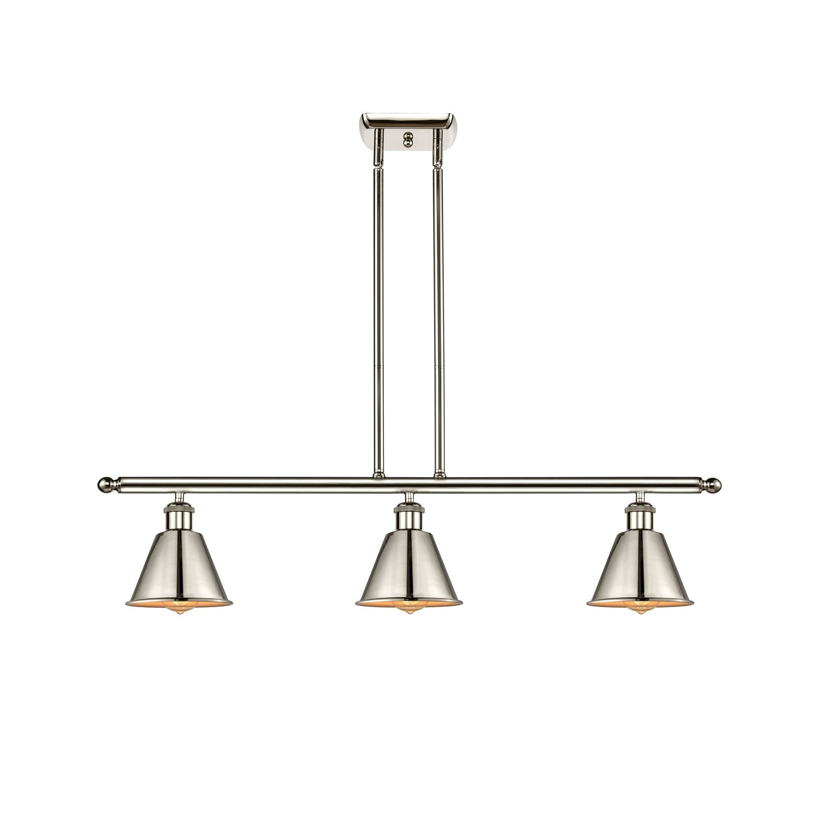 Innovations Smithfield 36in 3-Light Island Light | Industrial Farmhouse Polished Nickel Steel and Metal Shade | Kitchen Island & | Model 516-3I-PN-M8
