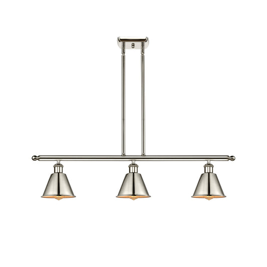 Innovations Smithfield 36in 3-Light Island Light | Industrial Farmhouse Polished Nickel Steel and Cast Brass with Polished Nickel | Model 516-3I-PN-M8-LED