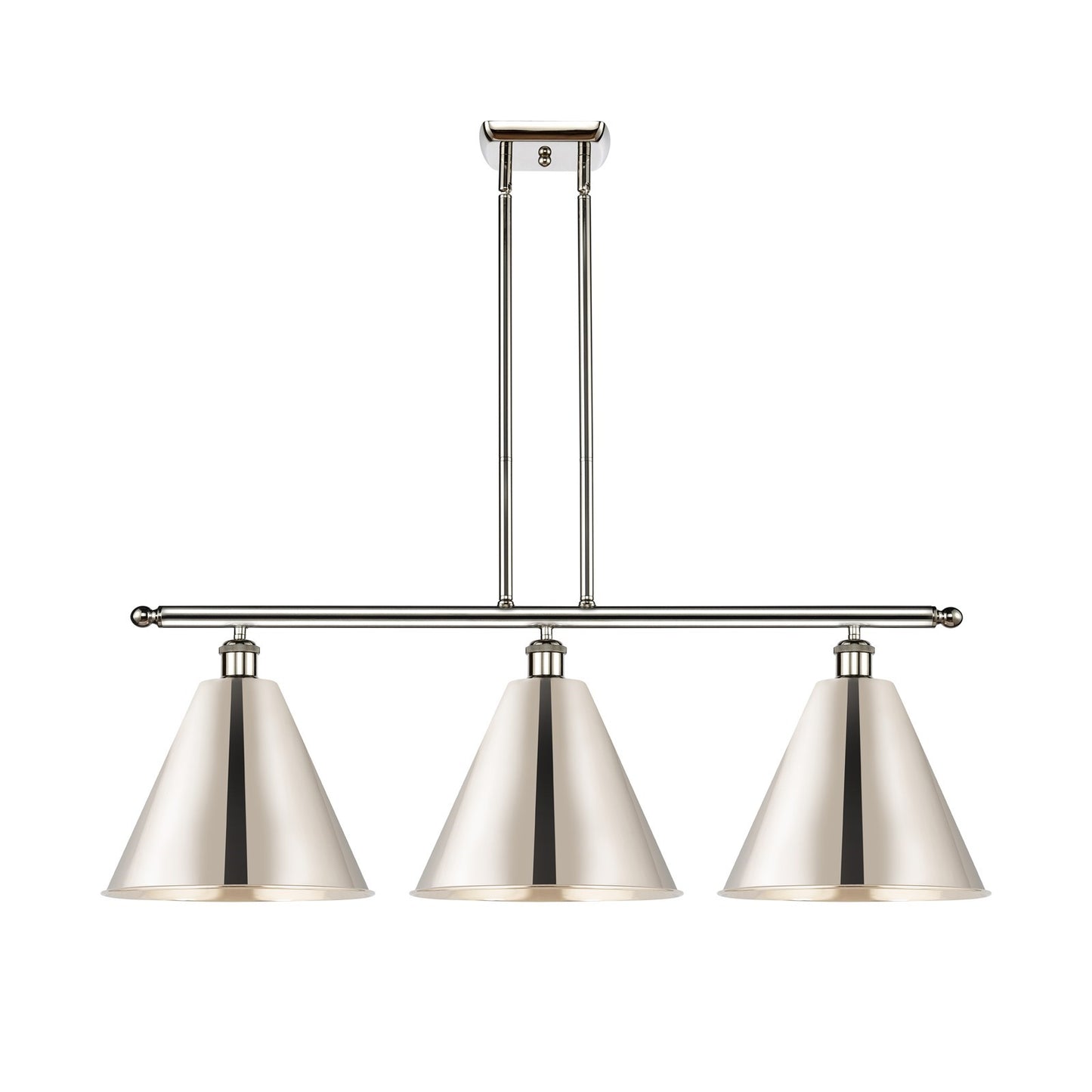 Innovations Berkshire 39in 3-Light Island Light | Industrial Farmhouse Polished Nickel Steel and Cast Brass with Polished | Model 516-3I-PN-MBC-12-PN-LED
