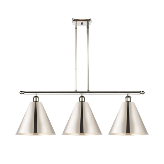 Innovations Berkshire 39in 3-Light Island Light | Industrial Farmhouse Polished Nickel Steel and Cast Brass with Polished | Model 516-3I-PN-MBC-12-PN-LED