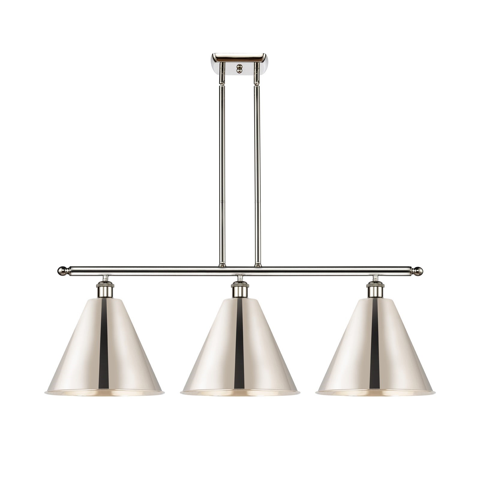 Innovations Berkshire 39in 3-Light Island Light | Industrial Farmhouse Polished Nickel Steel and Cast Brass with Polished | Model 516-3I-PN-MBC-12-PN-LED