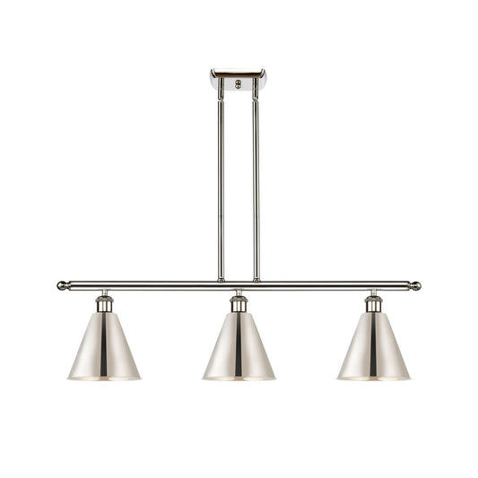 Innovations Berkshire 36in 3-Light Island Light | Industrial Farmhouse Polished Nickel Steel and Metal Shade | Kitchen Island & | Model 516-3I-PN-MBC-8-PN