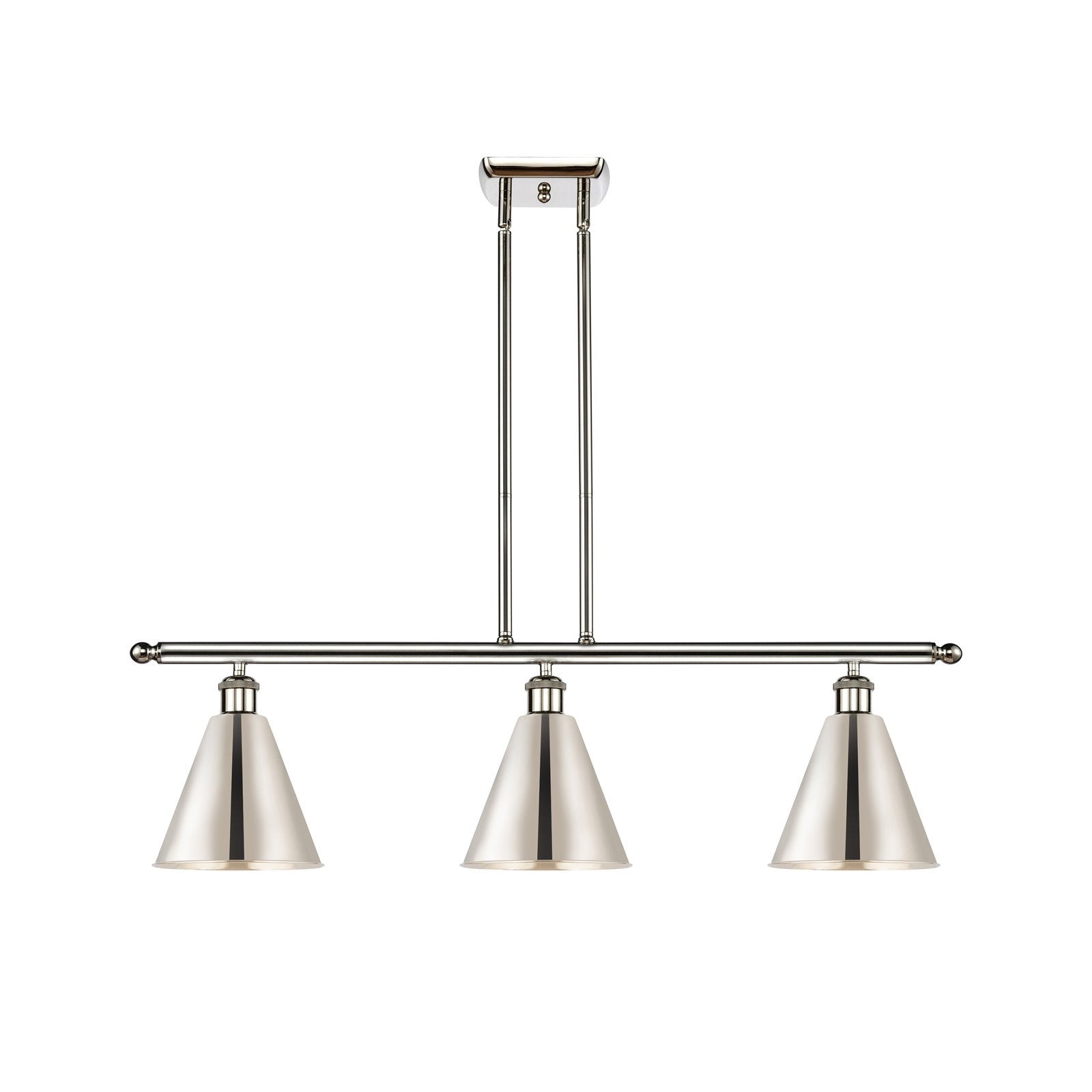 Innovations Berkshire 36in 3-Light Island Light | Industrial Farmhouse Polished Nickel Steel and Metal Cone Shade | Kitchen | Model 516-3I-PN-MBC-8-PN-LED