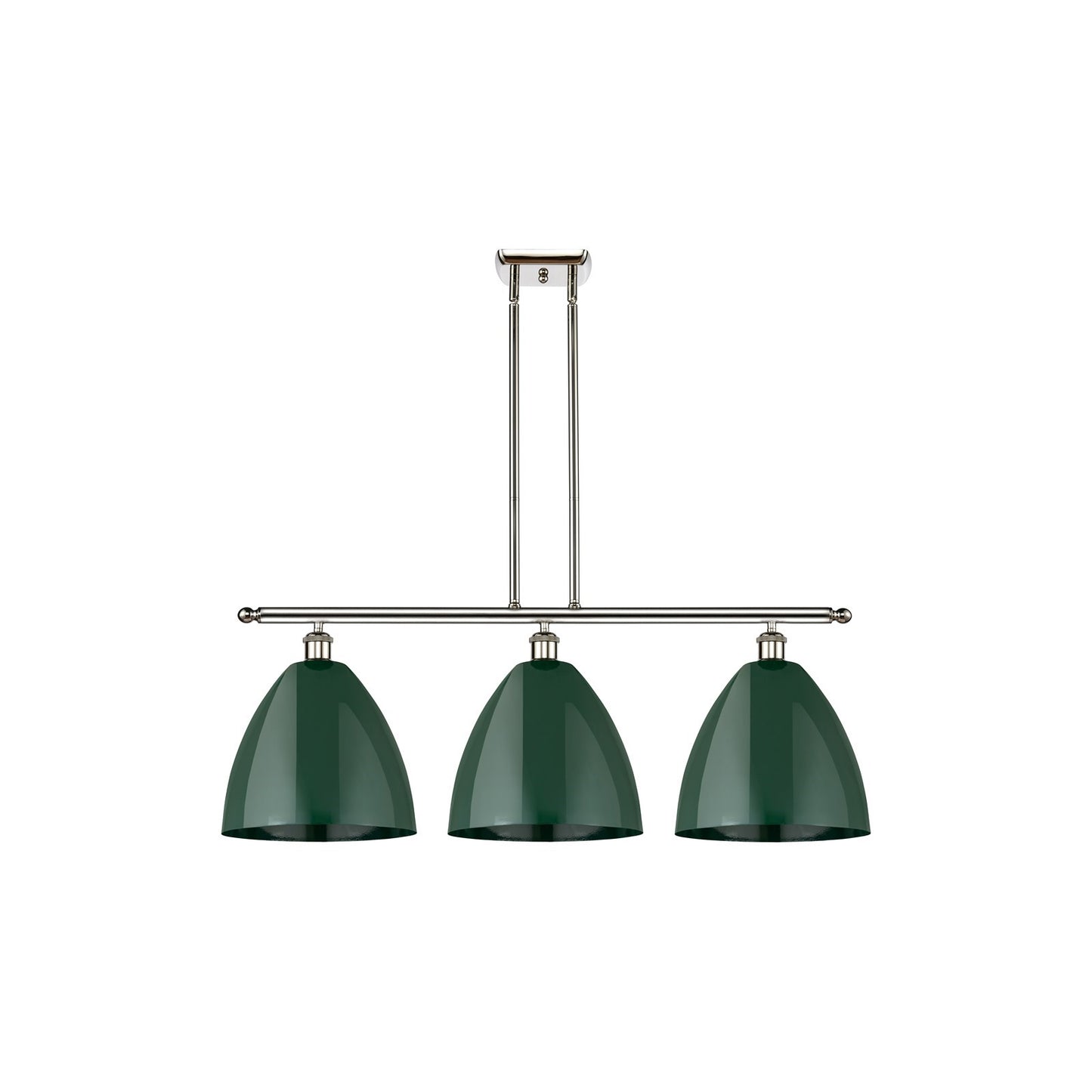 Innovations Plymouth 39in 3-Light Island Light | Industrial Farmhouse Polished Nickel and Matte Green Metal | Kitchen | Model 516-3I-PN-MBD-12-GR-LED