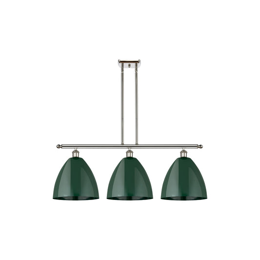 Innovations Plymouth 39in 3-Light Island Light | Industrial Farmhouse Polished Nickel and Matte Green Metal | Kitchen | Model 516-3I-PN-MBD-12-GR-LED