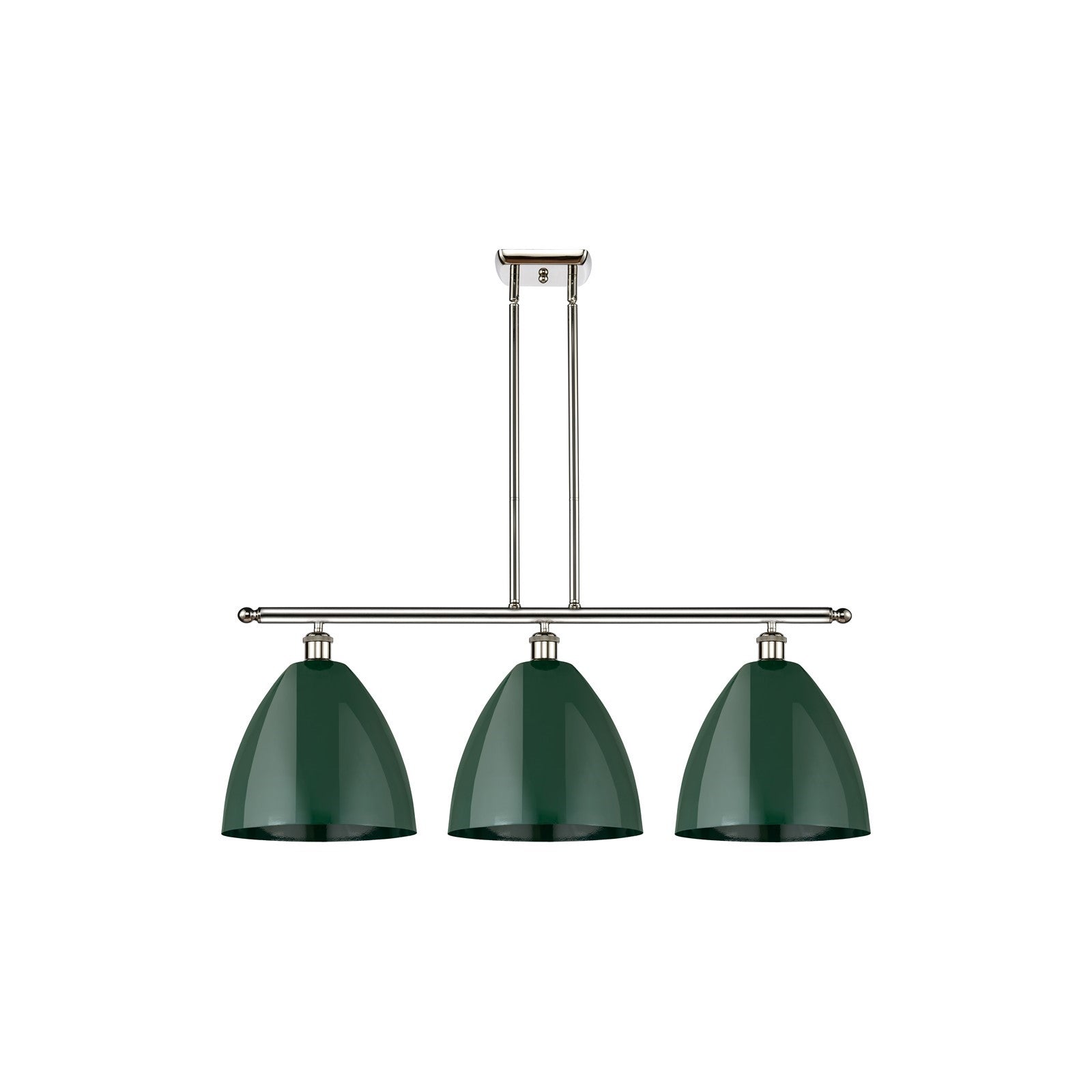 Innovations Plymouth 39in 3-Light Island Light | Industrial Farmhouse Polished Nickel and Matte Green Metal | Kitchen | Model 516-3I-PN-MBD-12-GR-LED