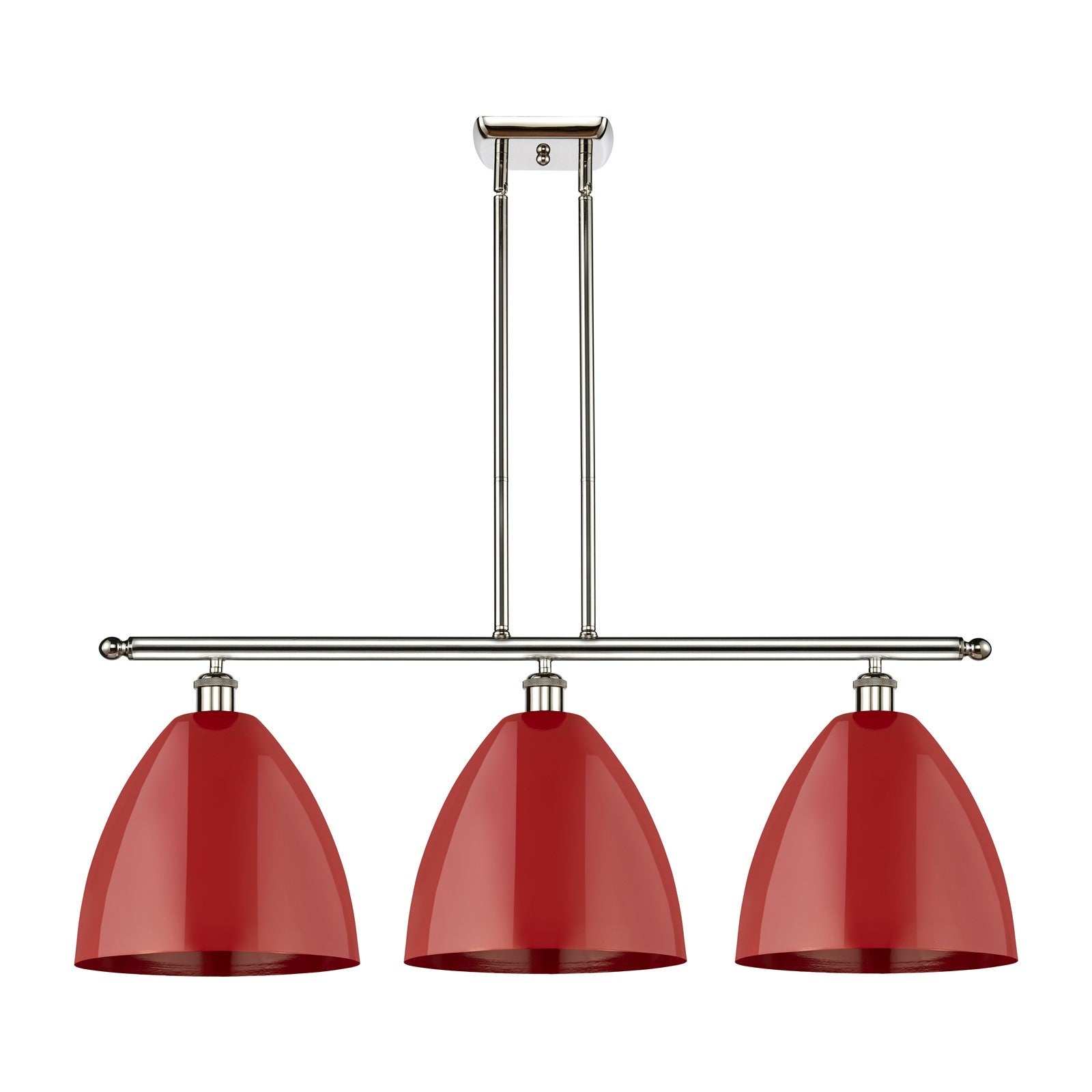 Innovations Plymouth 39in 3-Light Island Light | Industrial Polished Nickel and Matte Red Metal | Kitchen Island | 38.5 x | Model 516-3I-PN-MBD-12-RD-LED
