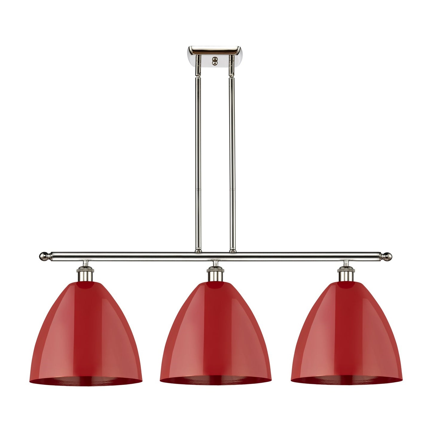 Innovations Plymouth 39in 3-Light Island Light | Industrial Polished Nickel and Matte Red Metal | Kitchen Island | 38.5 x | Model 516-3I-PN-MBD-12-RD-LED