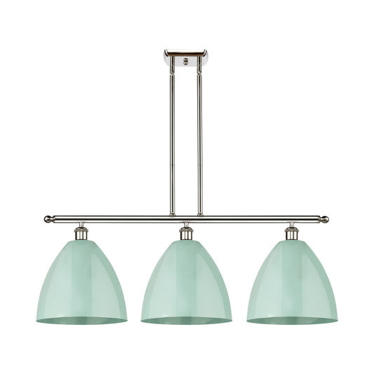 Innovations Plymouth 38.5in 3-Light Island Light | Industrial Farmhouse Polished Nickel and Matte Seafoam Metal Shade | Model 516-3I-PN-MBD-12-SF