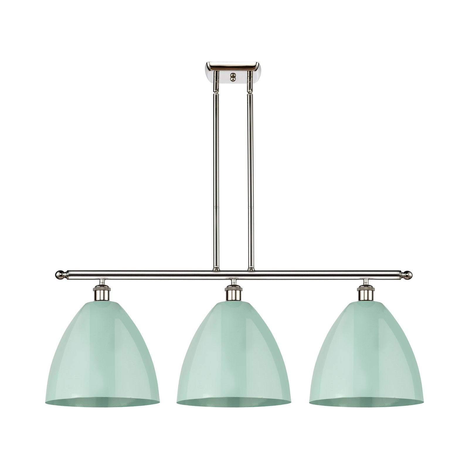 Innovations Plymouth 38.5in 3-Light Island Light | Industrial Farmhouse Polished Nickel and Matte Seafoam Metal Shade | Model 516-3I-PN-MBD-12-SF