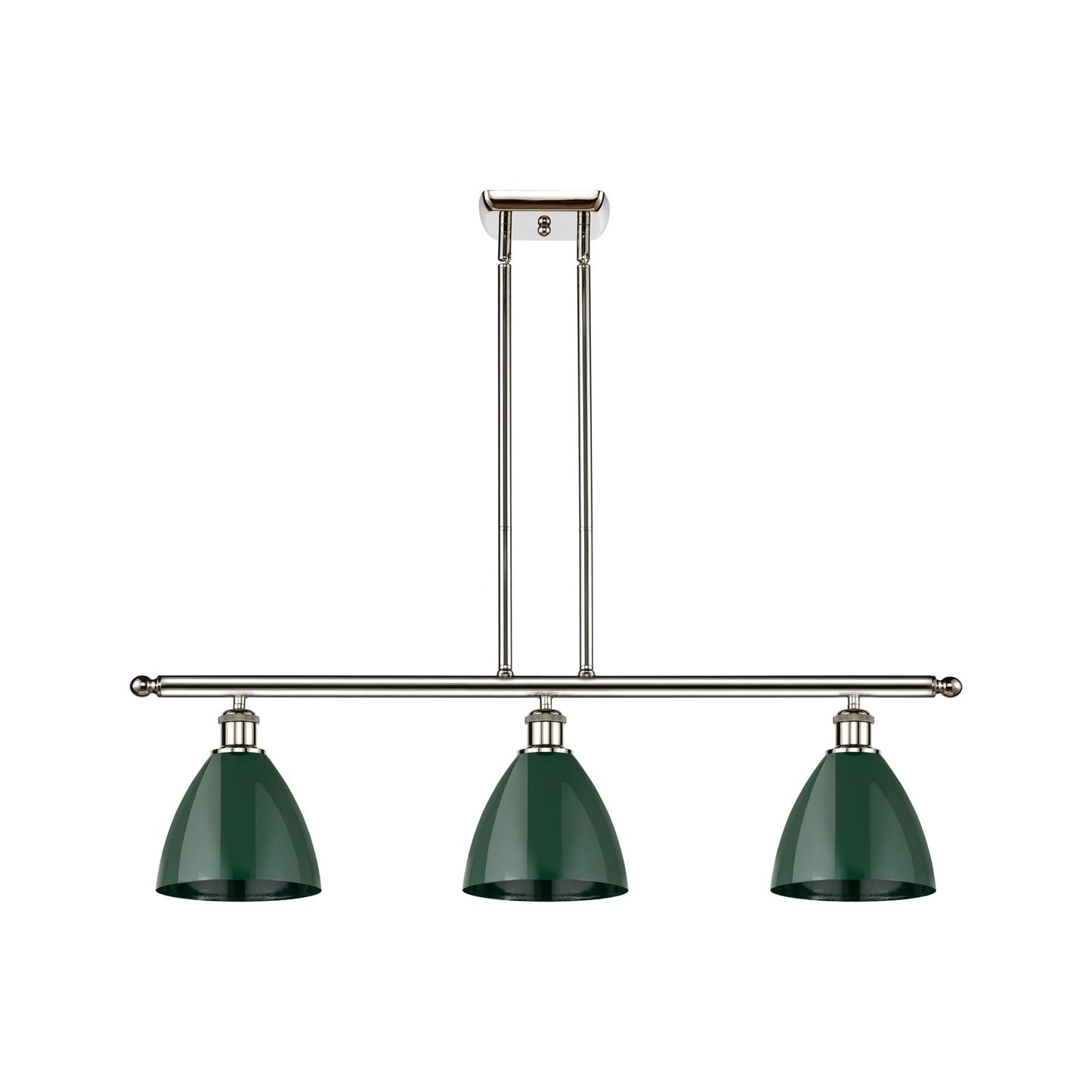 Innovations Plymouth 36in 3-Light Island Light | Industrial Farmhouse Polished Nickel and Matte Green Metal Shade | Model 516-3I-PN-MBD-75-GR-LED