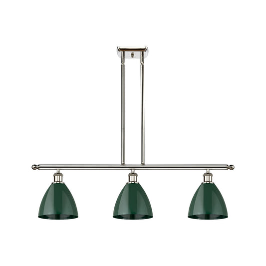 Innovations Plymouth 36in 3-Light Island Light | Industrial Farmhouse Polished Nickel and Matte Green Metal Shade | Model 516-3I-PN-MBD-75-GR-LED