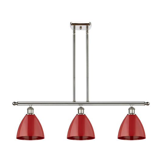 Innovations Plymouth 36in 3-Light Island Light | Industrial Polished Nickel and Matte Red Metal | Kitchen Island | 36 x 10 in | Model 516-3I-PN-MBD-75-RD