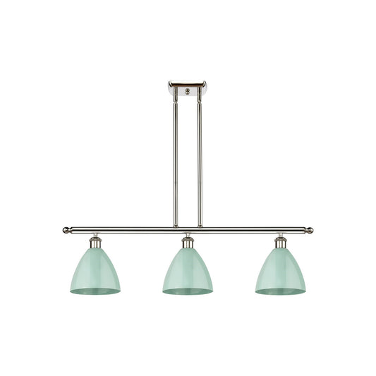 Innovations Plymouth 36in 3-Light Island Light | Industrial Farmhouse Polished Nickel and Matte Seafoam Metal Shade | Kitchen | Model 516-3I-PN-MBD-75-SF