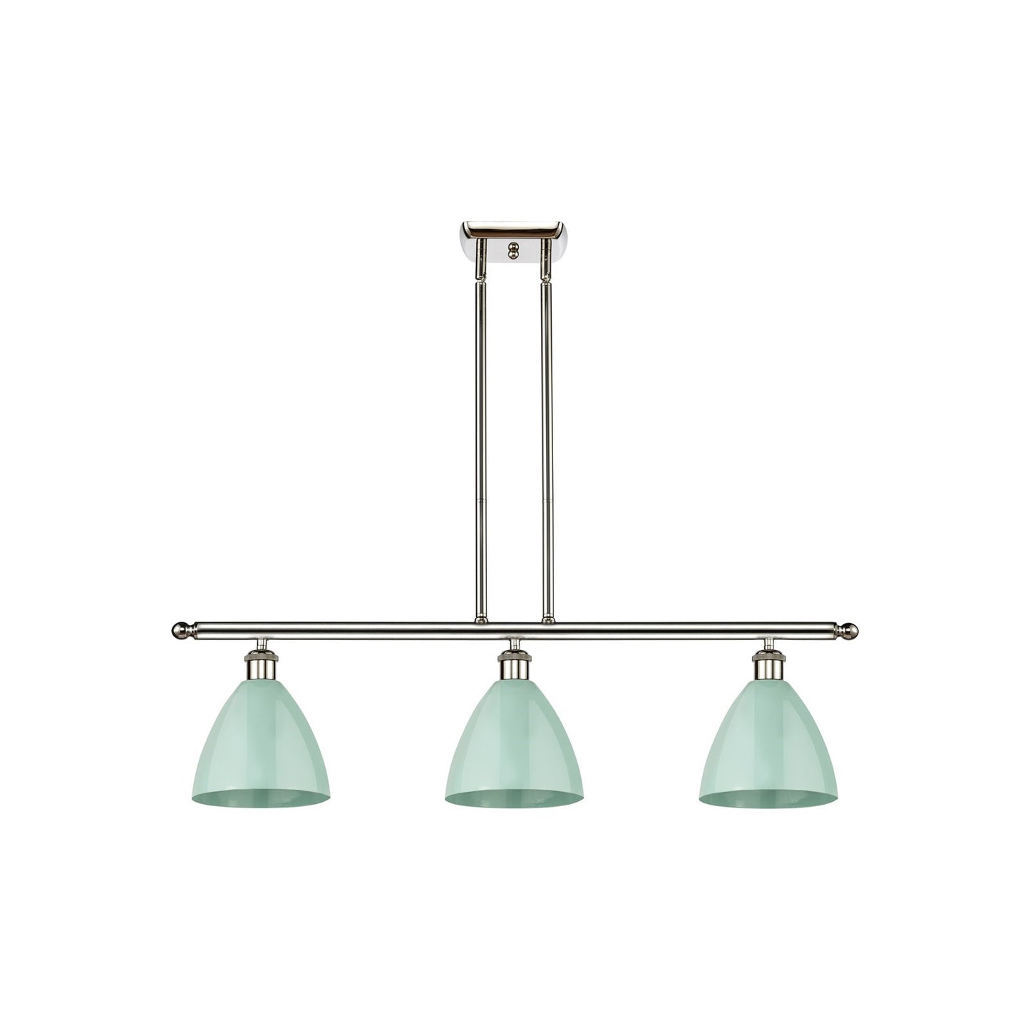 Innovations Plymouth 36in 3-Light Island Light | Industrial Farmhouse Polished Nickel and Matte Seafoam Metal Shade | Kitchen | Model 516-3I-PN-MBD-75-SF