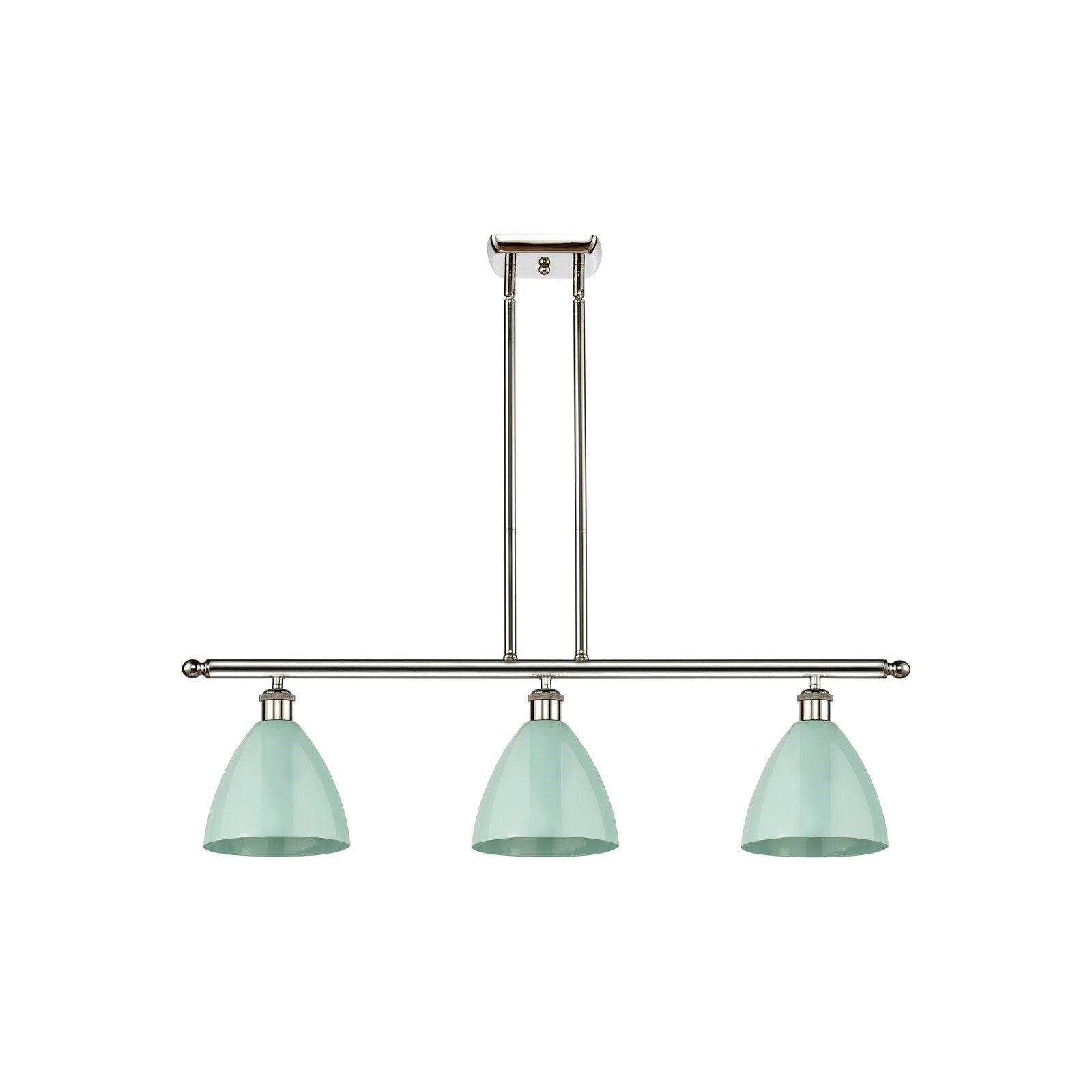 Innovations Plymouth 36in 3-Light Island Light | Industrial Farmhouse Polished Nickel and Matte Seafoam Metal Shade | Kitchen | Model 516-3I-PN-MBD-75-SF