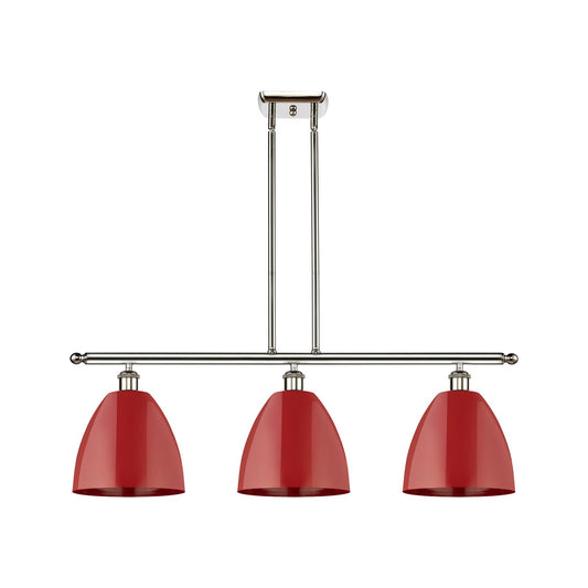Innovations Plymouth 36in 3-Light Island Light | Industrial Farmhouse Polished Nickel and Matte Red Metal | Kitchen Island | Model 516-3I-PN-MBD-9-RD-LED