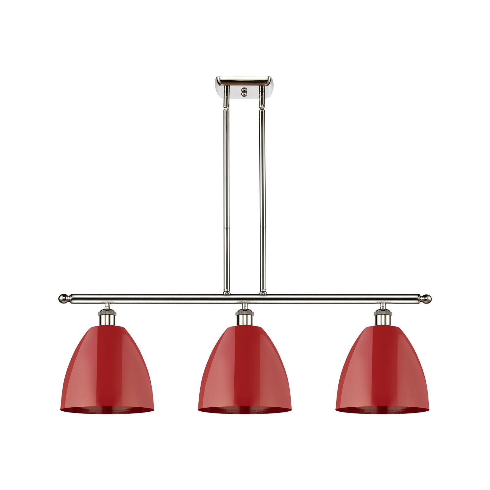 Innovations Plymouth 36in 3-Light Island Light | Industrial Farmhouse Polished Nickel and Matte Red Metal | Kitchen Island | Model 516-3I-PN-MBD-9-RD-LED