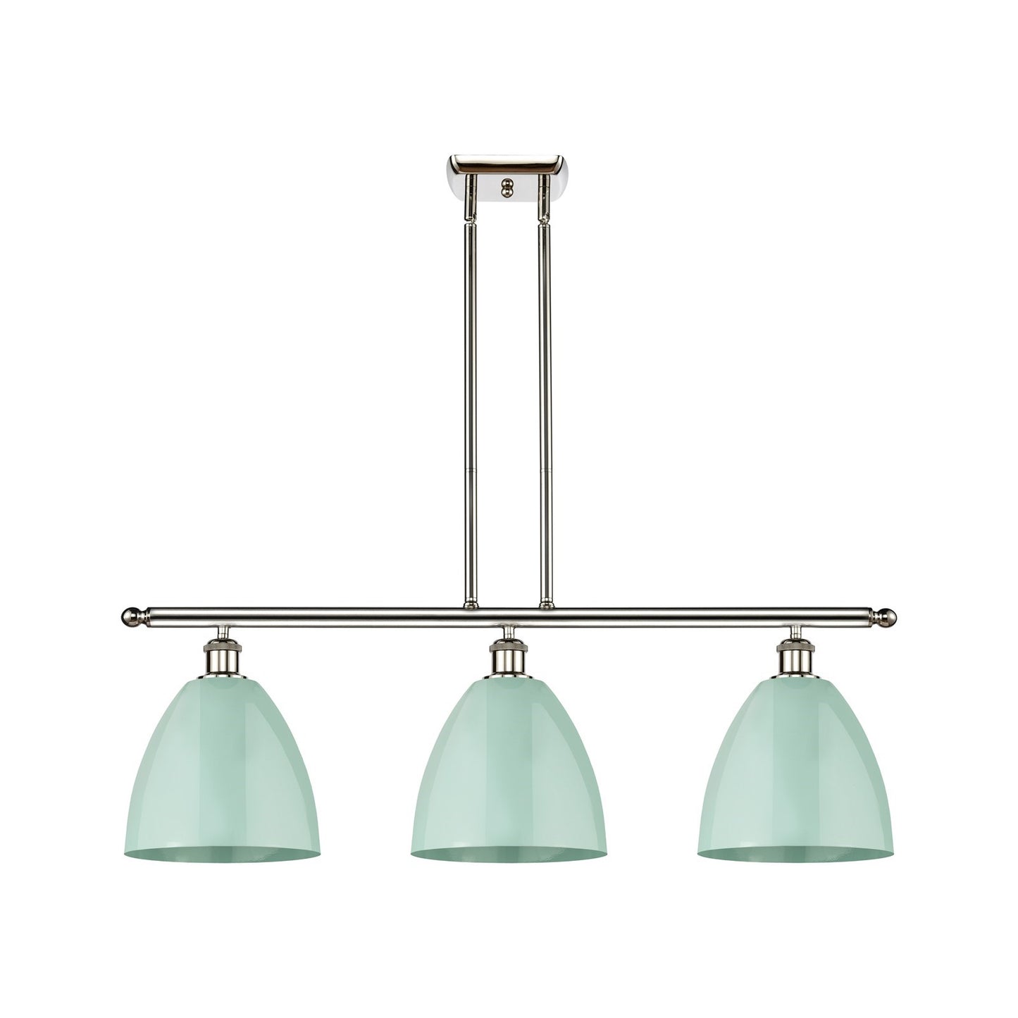 Innovations Plymouth 36in 3-Light Island Light | Industrial Farmhouse Polished Nickel and Matte Seafoam Metal Shade | Kitchen | Model 516-3I-PN-MBD-9-SF