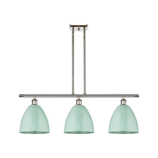 Innovations Plymouth 36in 3-Light Island Light | Industrial Farmhouse Polished Nickel and Matte Seafoam Metal Shade | Model 516-3I-PN-MBD-9-SF-LED
