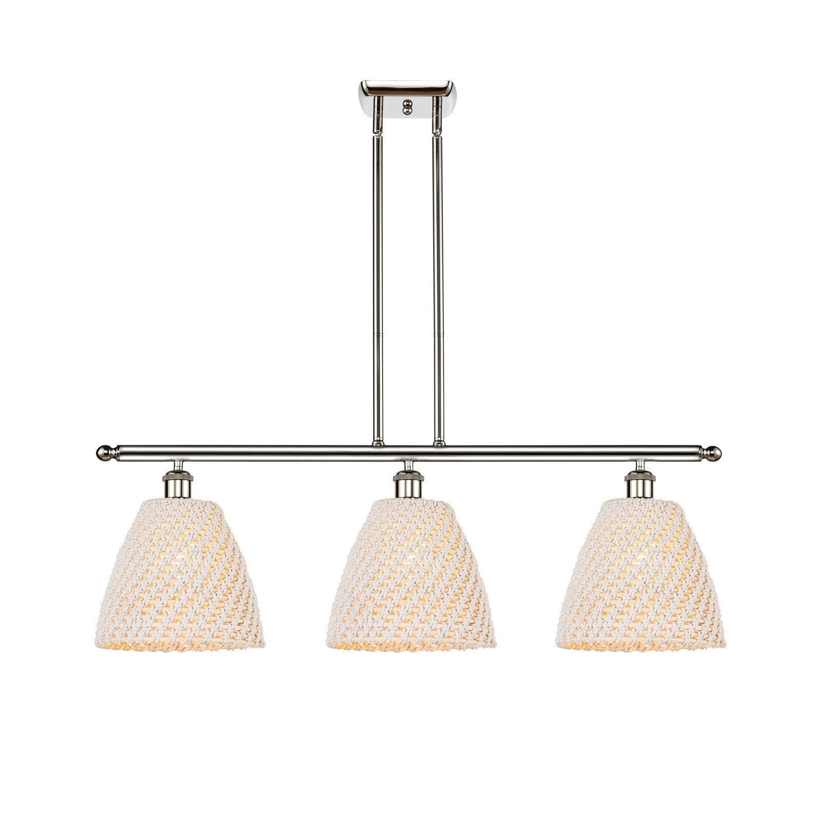 Innovations Bristol Natural 36in 3-Light Island Light | Industrial Polished Nickel Steel and Natural Fiber Shade | Kitchen | Model 516-3I-PN-NBD-9-NAT