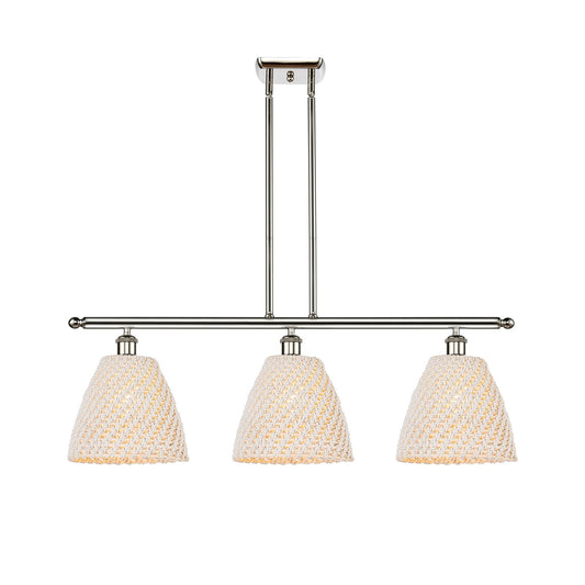 Innovations Bristol Natural 36in 3-Light Island Light | Industrial Polished Nickel Steel and Natural Fiber Shade | Kitchen | Model 516-3I-PN-NBD-9-NAT