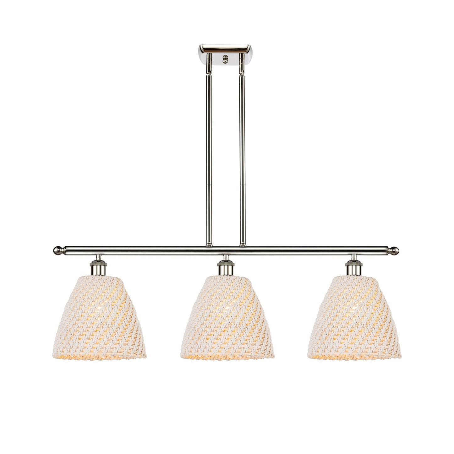 Innovations Bristol Natural 36in 3-Light Island Light | Industrial Polished Nickel Steel and Natural Fiber Shade | Kitchen | Model 516-3I-PN-NBD-9-NAT