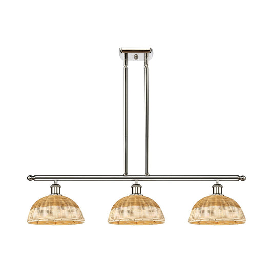Innovations Bristol Natural II 36in 3-Light Island Light | Industrial Polished Nickel Steel and Natural Fiber Dome Shade | Model 516-3I-PN-NBD2-9-NAT