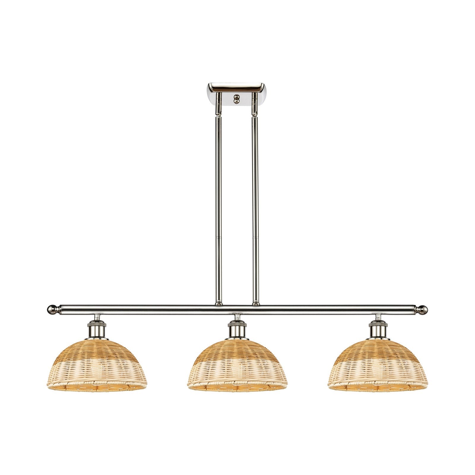 Innovations Bristol Natural II 36in 3-Light Island Light | Industrial Polished Nickel Steel and Natural Fiber Dome Shade | Model 516-3I-PN-NBD2-9-NAT