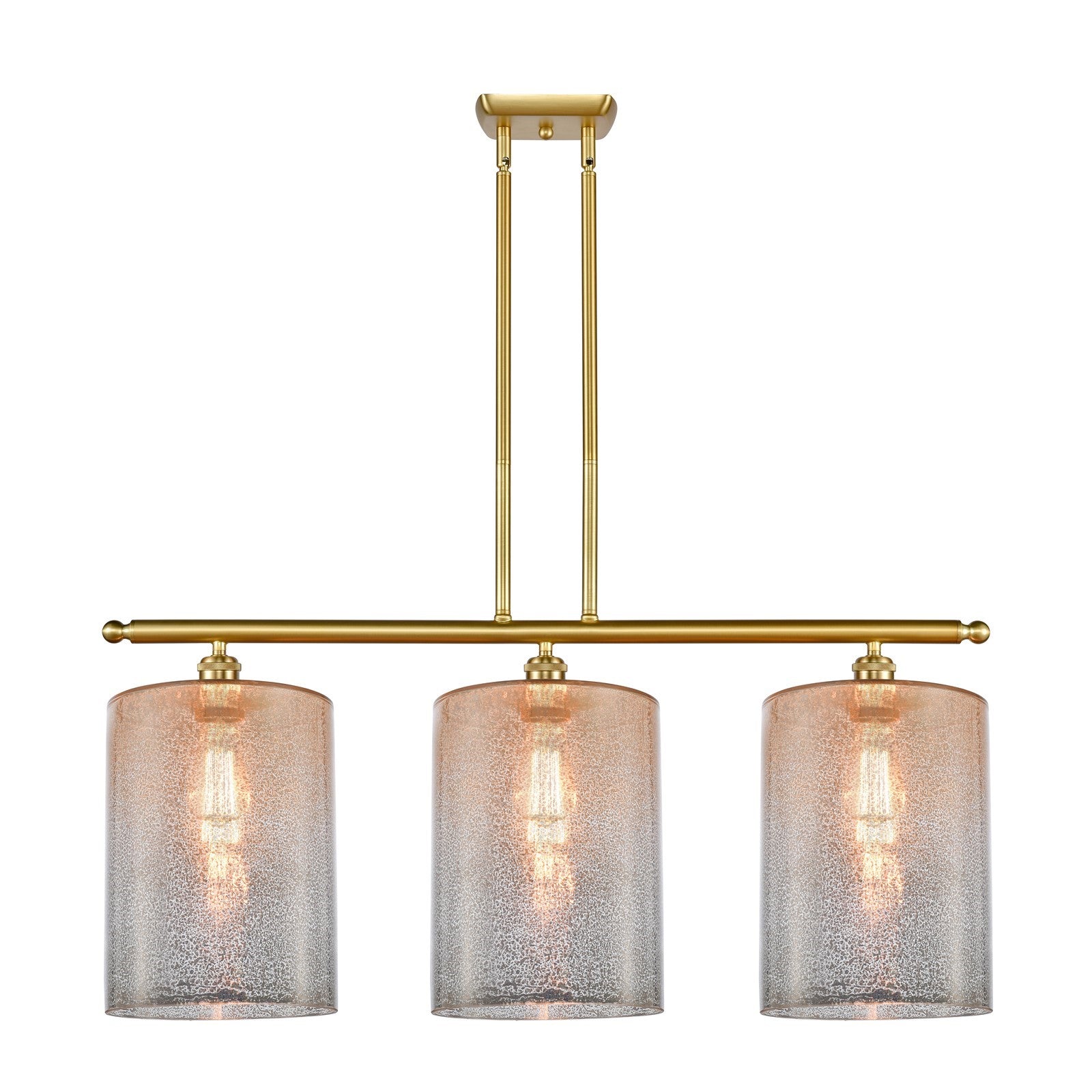 Innovations Cobbleskill 36in 3-Light Island Light | Art Nouveau Industrial Satin Gold Steel and Mercury Glass | Kitchen Island & | Model 516-3I-SG-G116-L