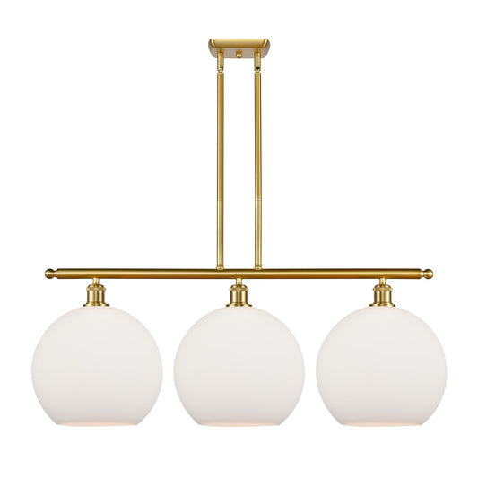 Innovations Athens 38in 3-Light Island Light | Industrial Satin Gold Steel and Matte White Glass | Kitchen Island & Dining Room | Model 516-3I-SG-G121-12