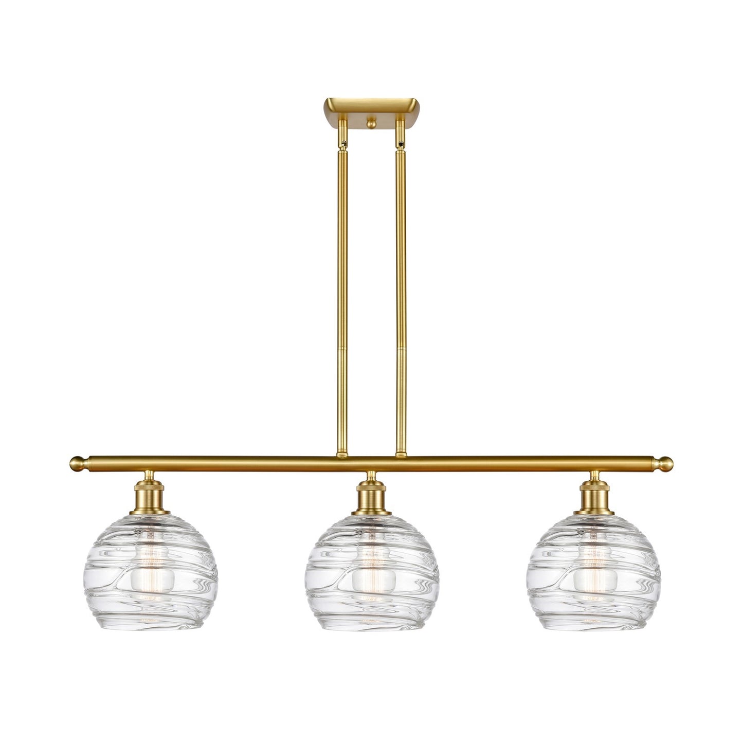 Innovations Athens Deco Swirl 36in 3-Light Island Light | Industrial Satin Gold Steel and Clear Glass | Kitchen Island & | Model 516-3I-SG-G1213-8CL