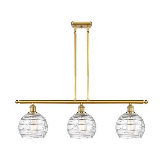 Innovations Athens Deco Swirl 36in 3-Light Island Light | Industrial Satin Gold Steel and Clear Glass | Kitchen Island & | Model 516-3I-SG-G1213-8CL