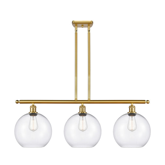 Innovations Athens 37in 3-Light Island Light | Industrial Satin Gold Steel and Clear Glass | Kitchen Island & Dining Room | 36.5 | Model 516-3I-SG-G122-10